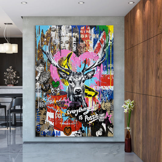 Oh Deer Everything Is Possible, Banksy Canvas Print,Graffiti Pop Art Canvas - 280