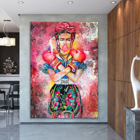 Abstract Boxer Frida Kahlo Canvas Wall Art, Banksy Frida Style Pop Art, Abstract Frida Street Graffiti Wall Art - 181