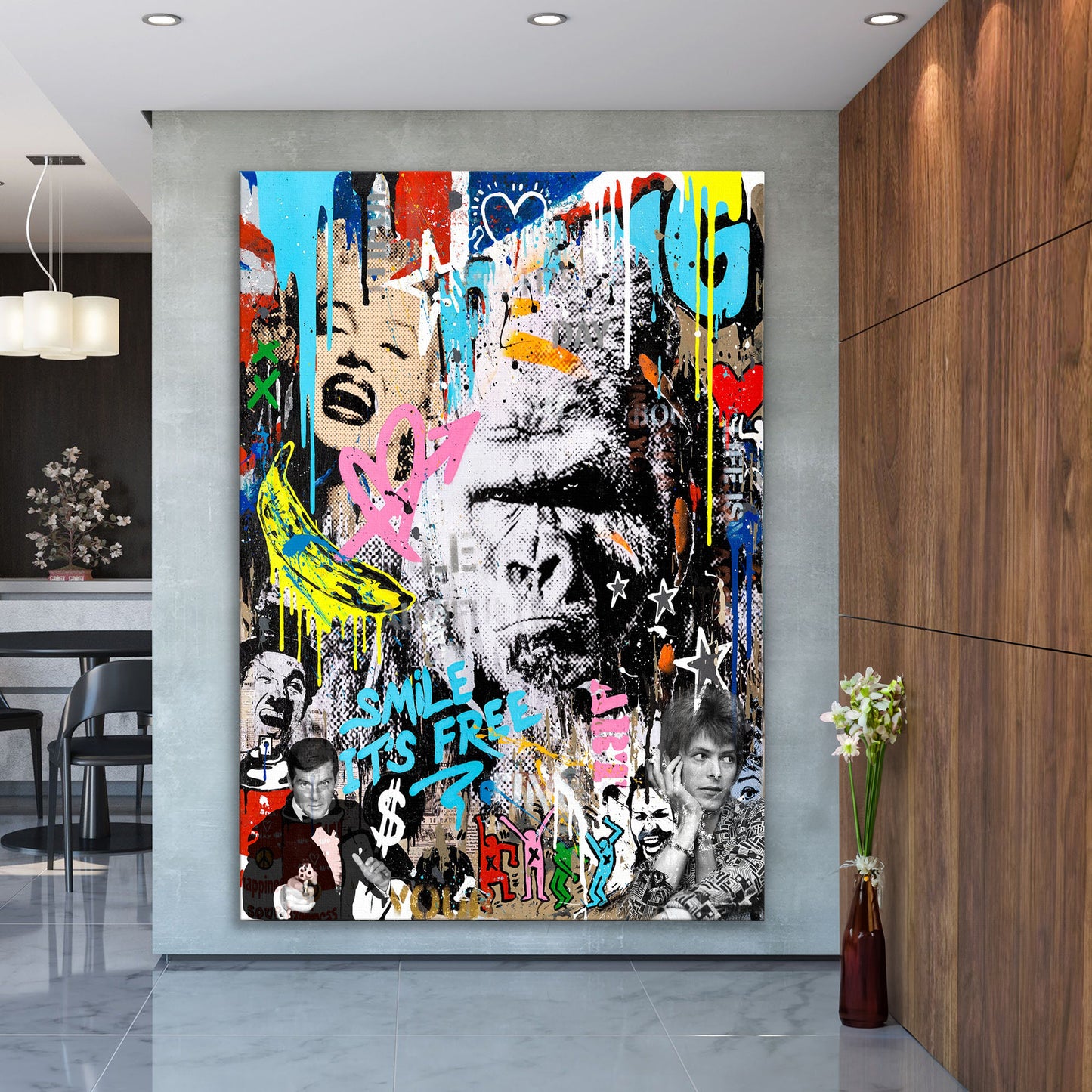 Harambe - Smile, Its Free Pop Art Print Brainwash Canvas Print Modern Wall Art Urban Graffiti - 276