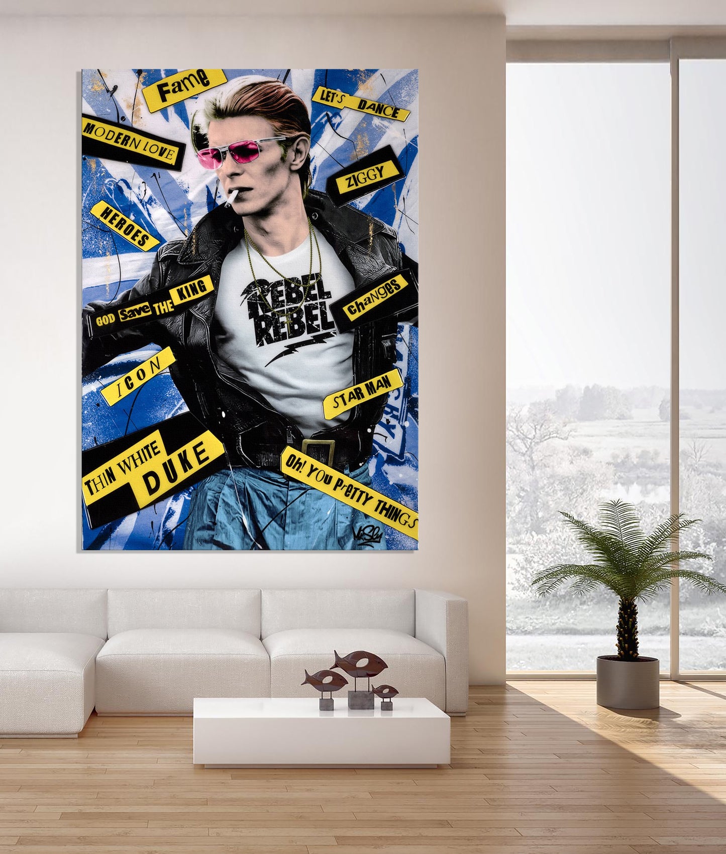 David Bowie Rebel Collage Canvas Wall Art, David Bowie Pop Art Decor - 243