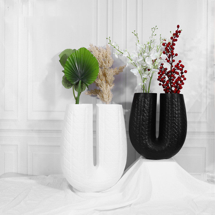 Black and White Ceramic vase set of Two, interior room Decor, Luxury Vase