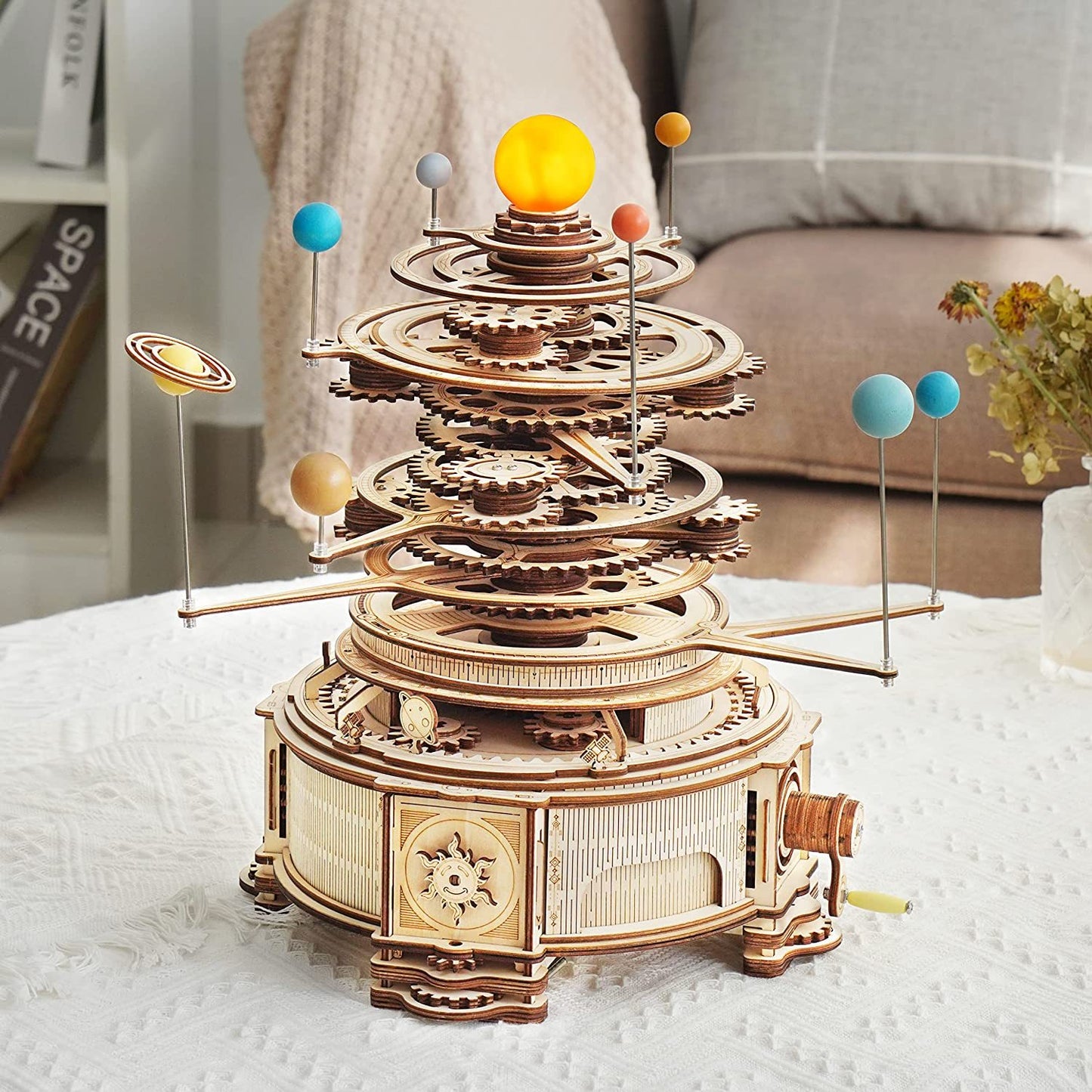 316PCS Rotatable Mechanical Orrery 3D Wooden Puzzle Games Assemble Model Building Kits Toys Gift For Children Boys