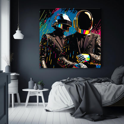 Daft Punk Oil Paint Canvas Print Graffiti Square Canvas Art, Banksy Art - 149