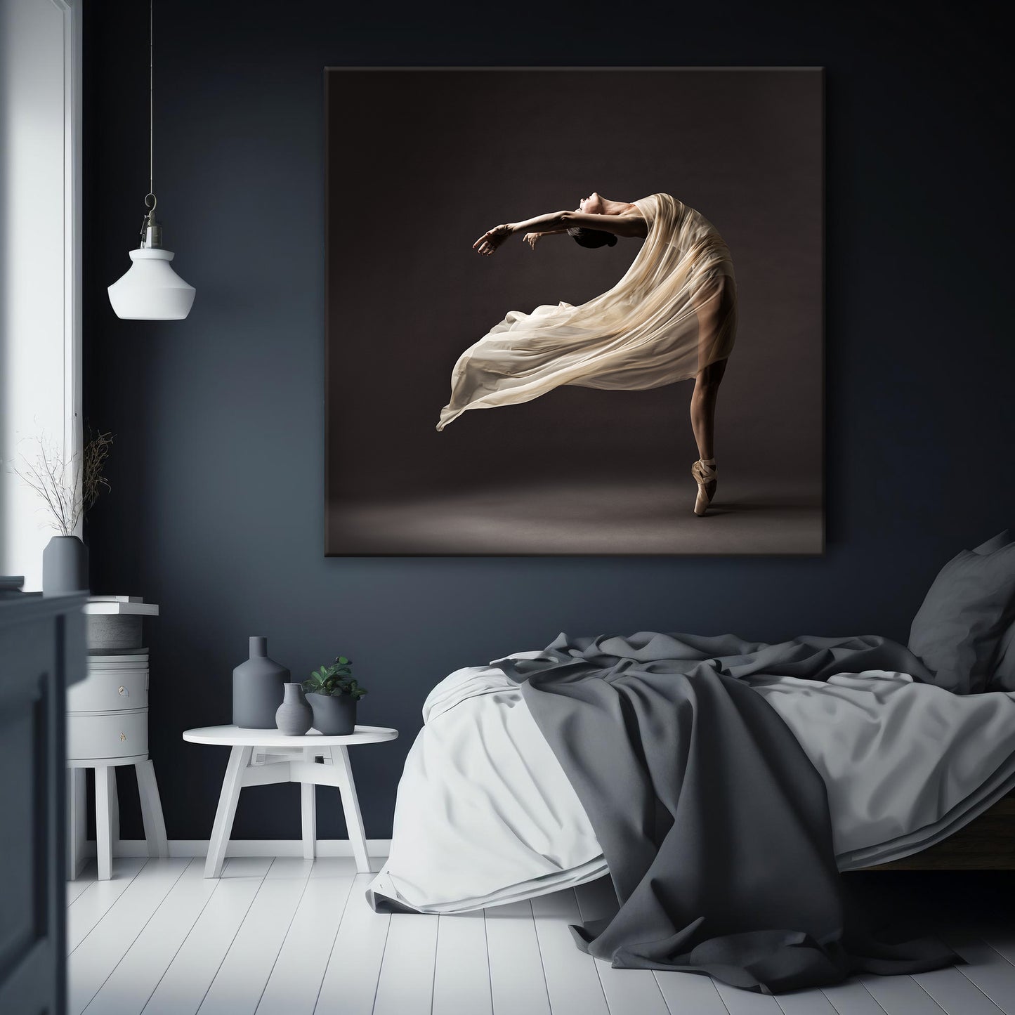 Ballerina Dancing Canvas Wall Art, In Silk Dress Modern Design Home Decor PPL-113