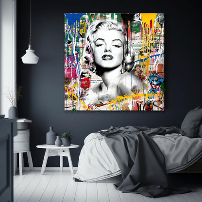 Banksy Marilyn Monroe And Capitan America Square Pop Art Canvas Print, Banksy Art - 125