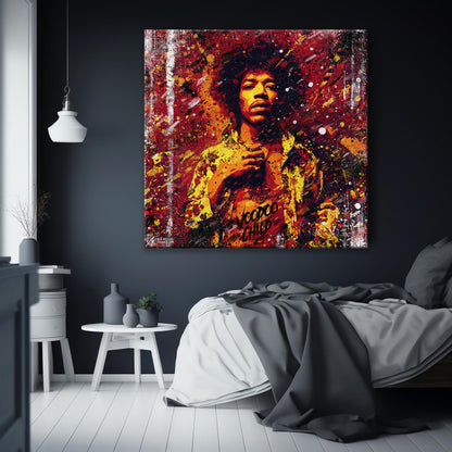 Jimi Hendrix Abstract Painting Canvas Wall Art, Square Canvas Wall Art - 159