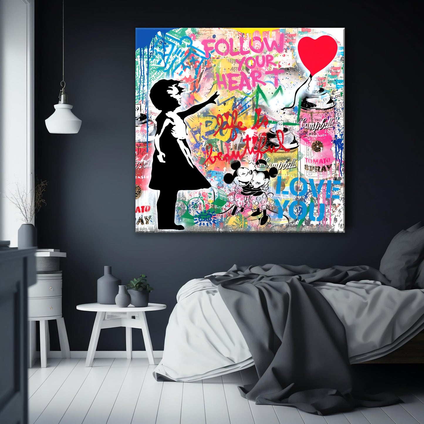 Banksy Graffiti Balloon Girl Canvas Wall Art, Luxury Painting Fashion Prints, Balloon girl Follow Your Heart