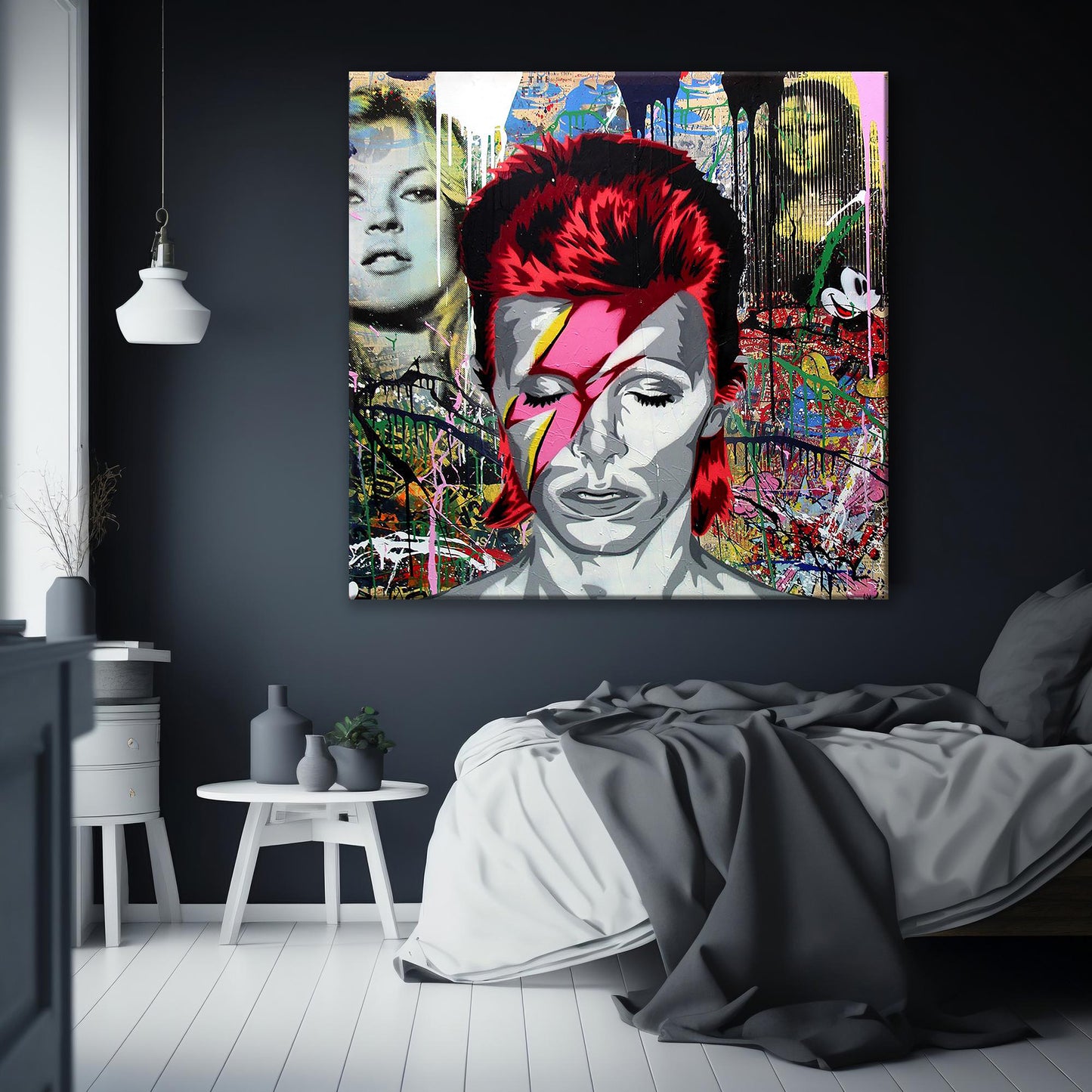 Banksy Graffiti David Bowie and Kate Moss Canvas Wall Art, Luxury Painting Fashion Prints - 128