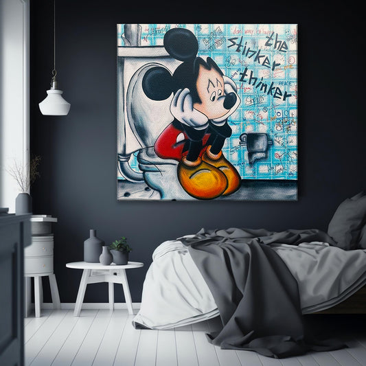 Mickey Mouse Toilet Pop Art Canvas Wall Art, Mickey Mouse Graffiti Art - 366