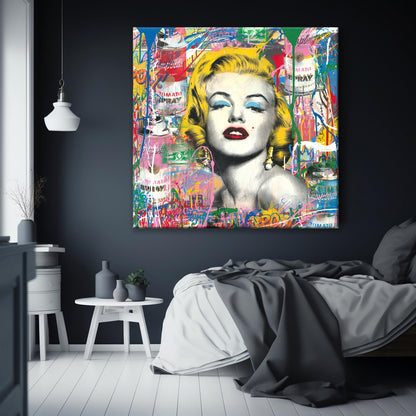 Marilyn Monroe Square Pop Art Canvas Print, Banksy Art, Marilyn Monroe Graffiti - 124