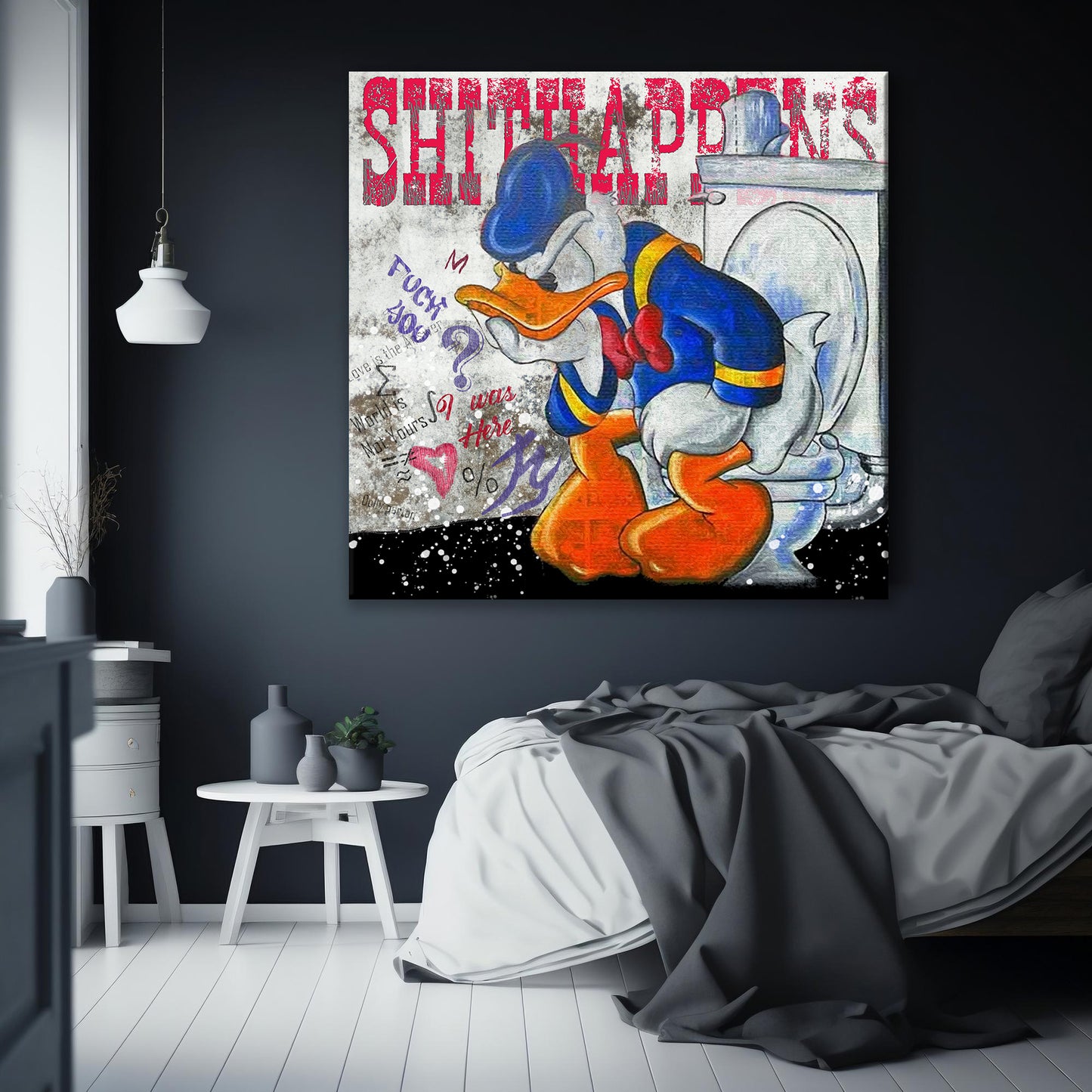 Shit Happens Mcduck Toilet Pop Art Canvas Wall Art, Scrooge McDuck Graffiti Art - 365