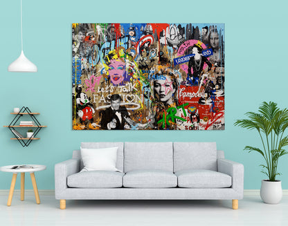 Lets Talk Fashion Pop Art Multi Character Graffiti Pop Art Canvas Wall Art - 266