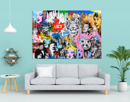 Multi Character Charlie Chaplin Marilyn Monroe Pop Art Canvas Wall Art - 268