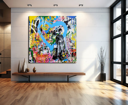 Banksy Charlie Chaplin Pop Art Graffiti Square Canvas Art, Banksy Art - 132