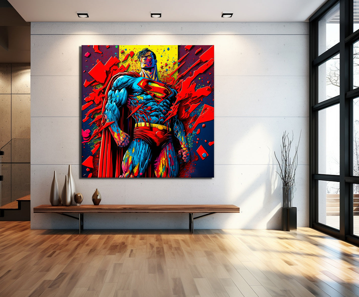 Superman Colorful Oil Paint Canvas Print Graffiti Square Canvas Art - 148