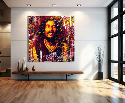 Bob Marley Abstract Painting Canvas Wall Art, Square Canvas Wall Art - 155