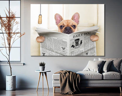 French Bulldog Newspaper Toilet FRAMED ART PRINT Artwork - PPL-117