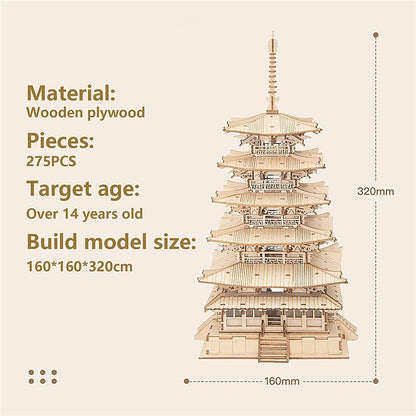 Five-storied Pagoda 3D Wooden Puzzle Toys For Children Kids Birthday Gift TGN02