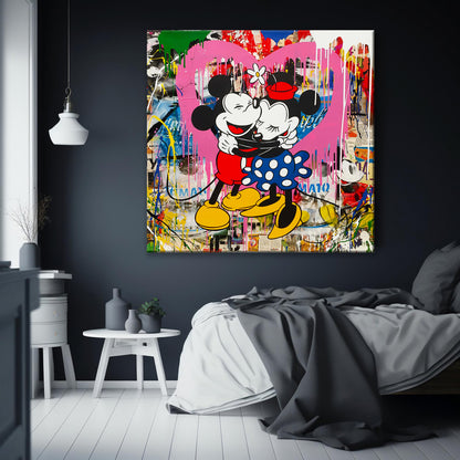 Banksy Graffiti Funny Mickey Mouse Canvas Art Print, Luxury Painting Fashion Prints Cartoon Birthday Christmas Gift Pictures Home Decor