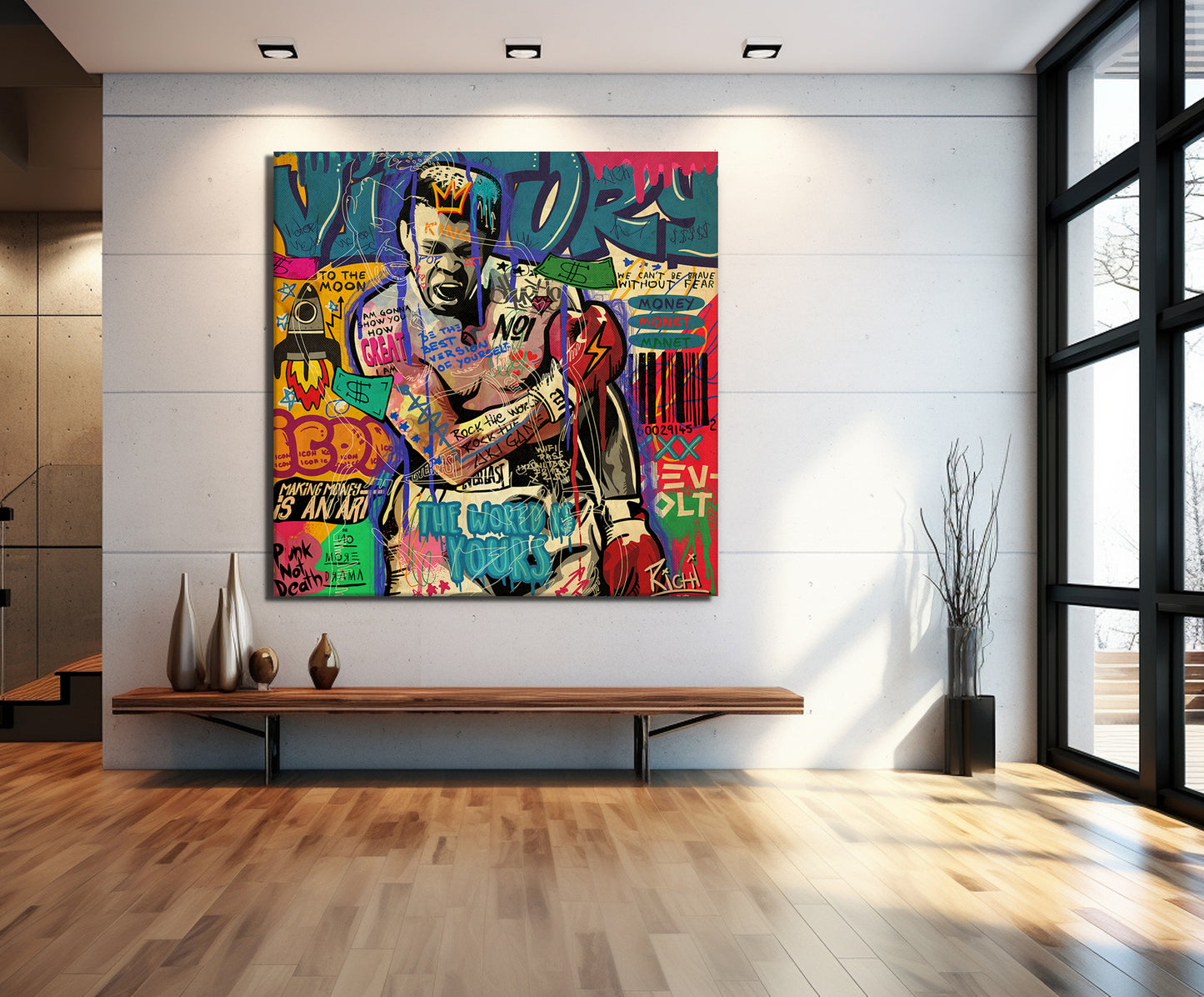 Banksy Graffiti Muhammed Ali Canvas Art Print, Luxury Painting Fashion Prints, Muhammed Ali Christmas Gift Pictures Home Decor - 58