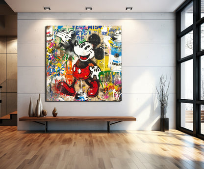 Mickey Mouse Vintage Pop Art Canvas Print, Luxury Painting Fashion Prints - 107