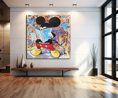 Mickey Mouse in the toilet Pop Art Canvas Print, Luxury Painting Fashion Prints - 106