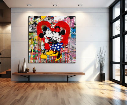 Love Couple Mickey Mouse Pop Art Canvas Wall Art, Banksy  Style Pop Art Mickey Mouse - 103