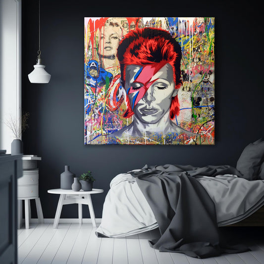 Banksy Graffiti David Bowie Canvas Wall Art, Luxury Painting Fashion Prints, David Bowie - 87