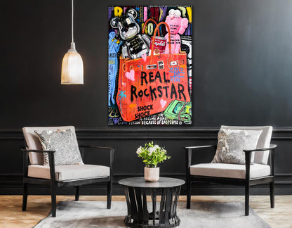 Birkin Bag and Kaws Real Rockstar Pop Art Oil Painting - Luxe Wall Art Pop 021