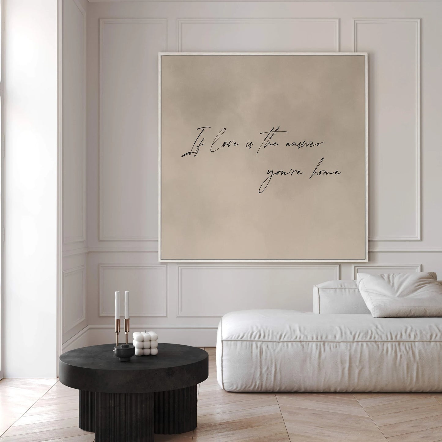 Neutral Minimalist Canvas Wall Art, If Love is the Answer You're home, Square Floating Frame Wall Art, Large Wall Art, Couples Gift, Framed