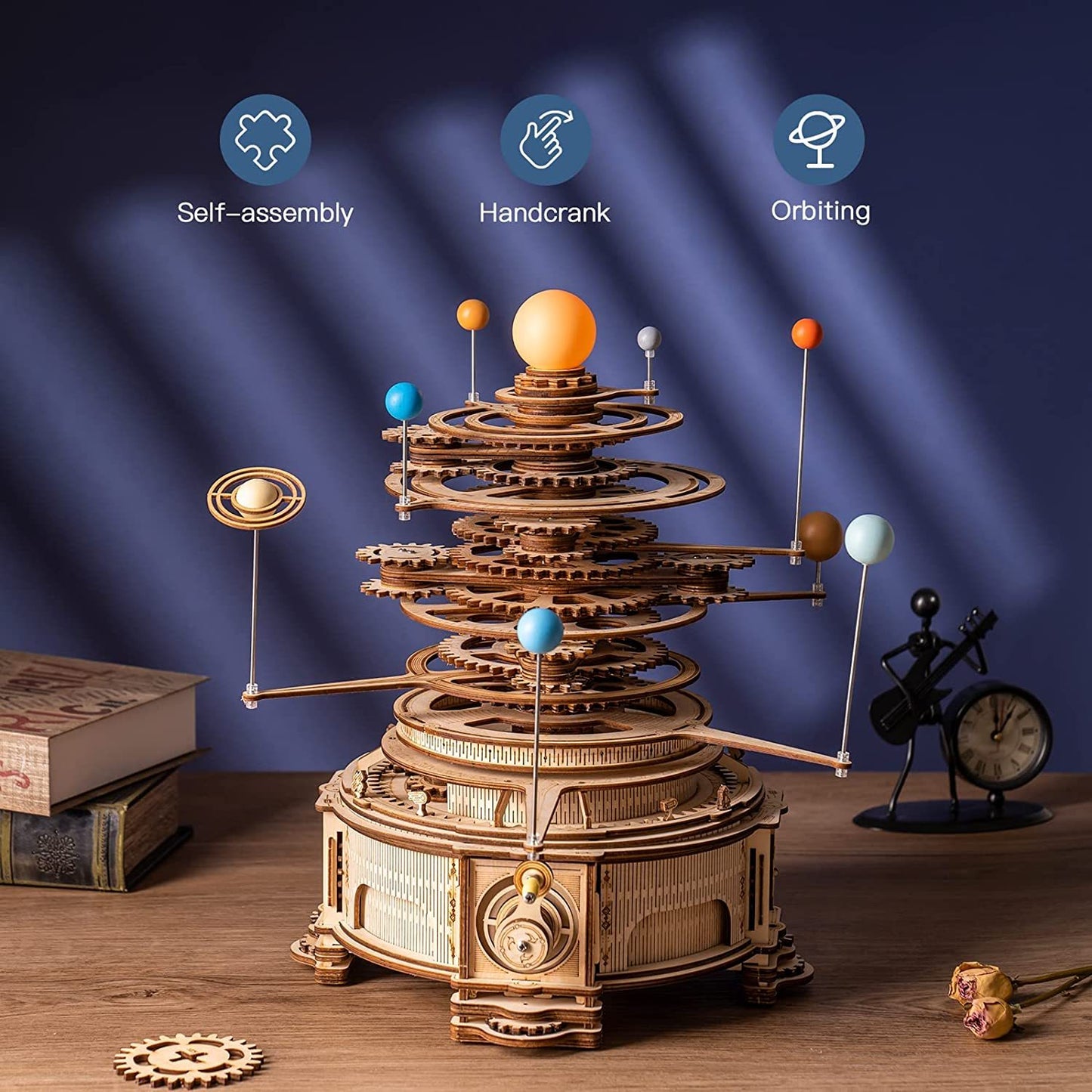 316PCS Rotatable Mechanical Orrery 3D Wooden Puzzle Games Assemble Model Building Kits Toys Gift For Children Boys