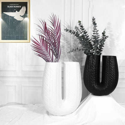 Black and White Ceramic vase set of Two, interior room Decor, Luxury Vase