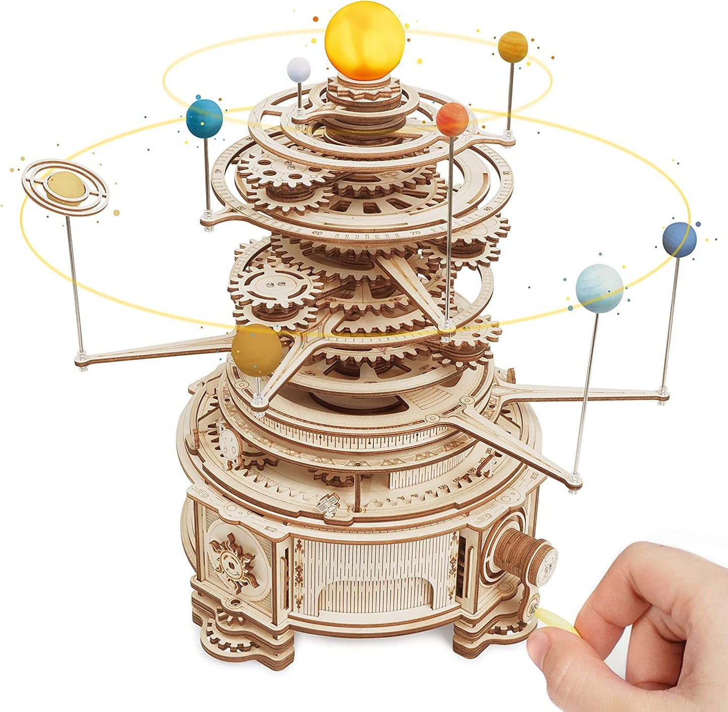 316PCS Rotatable Mechanical Orrery 3D Wooden Puzzle Games Assemble Model Building Kits Toys Gift For Children Boys