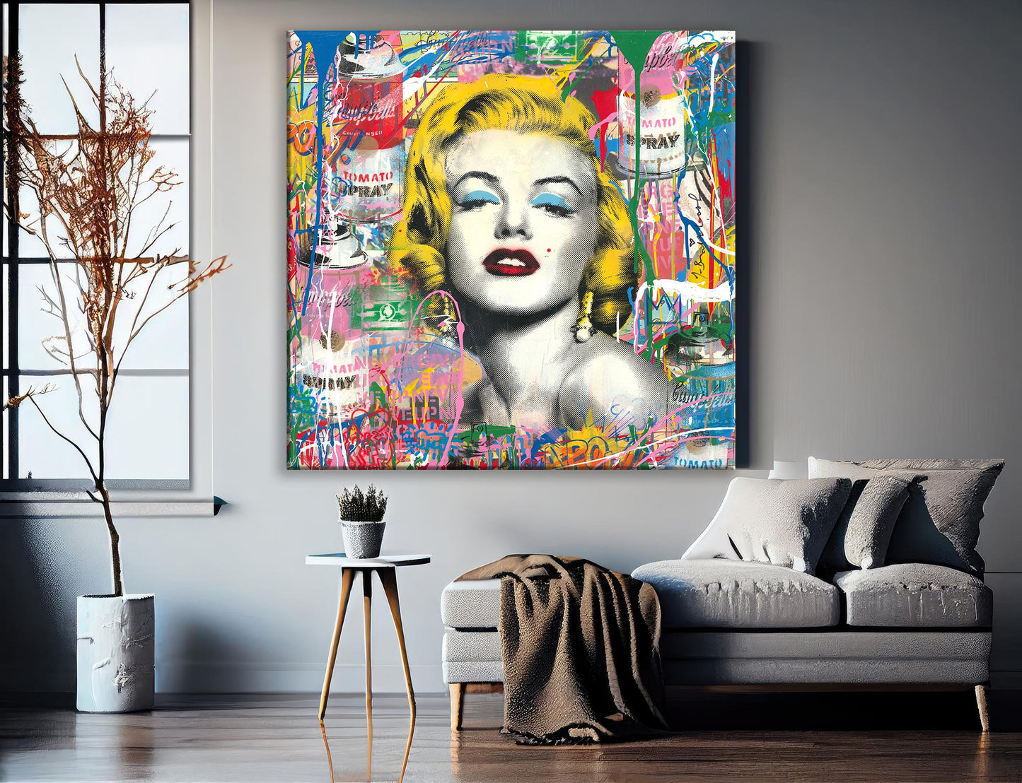 Marilyn Monroe Square Pop Art Canvas Print, Banksy Art, Marilyn Monroe Graffiti - 124