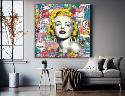 Marilyn Monroe Square Pop Art Canvas Print, Banksy Art, Marilyn Monroe Graffiti - 124