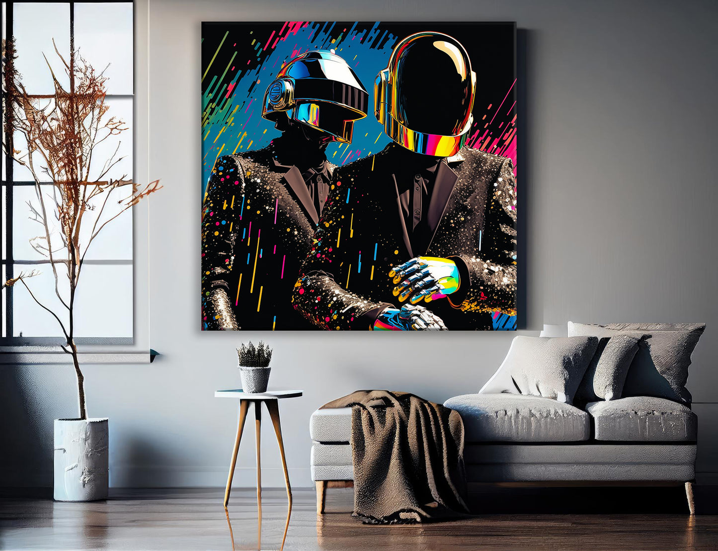 Daft Punk Oil Paint Canvas Print Graffiti Square Canvas Art, Banksy Art - 149