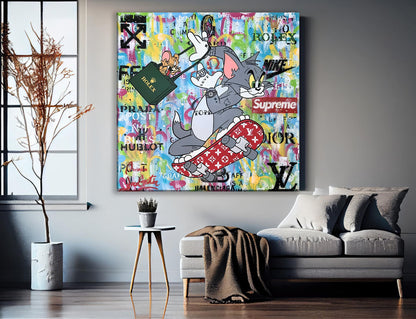 Tom & Jerry Popart Painting Canvas Print, Luxury Painting Fashion Prints - 120