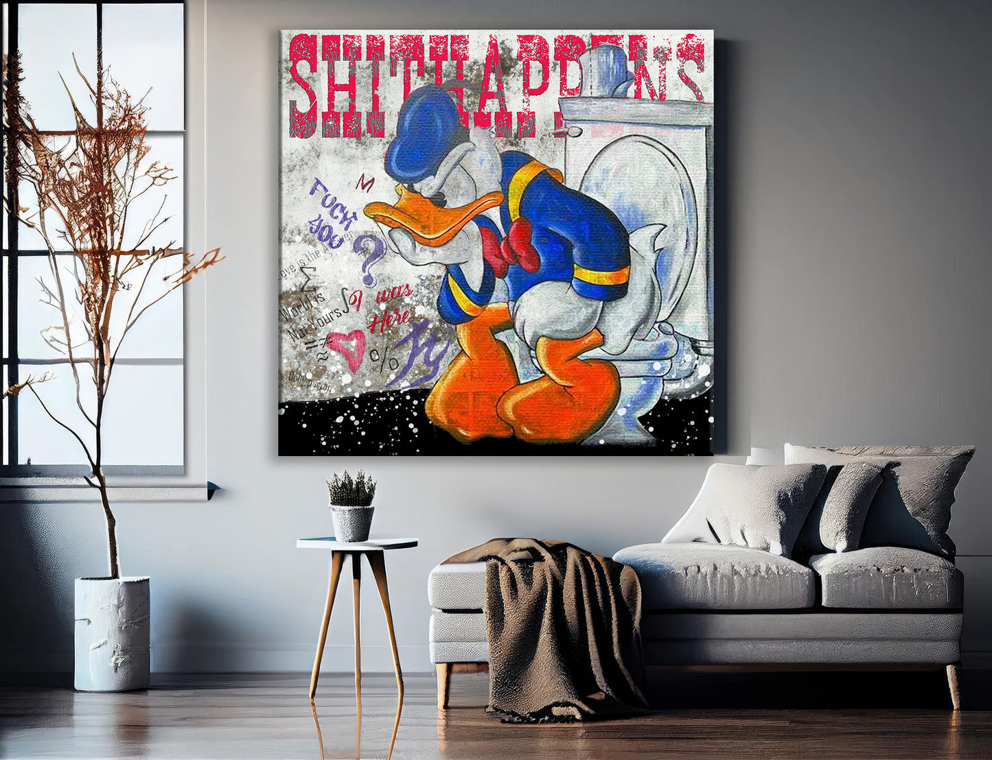 Shit Happens Mcduck Toilet Pop Art Canvas Wall Art, Scrooge McDuck Graffiti Art - 365