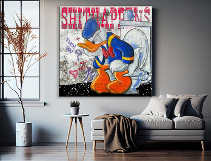 Shit Happens Mcduck Toilet Pop Art Canvas Wall Art, Scrooge McDuck Graffiti Art - 365