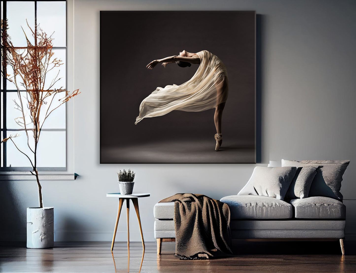 Ballerina Dancing Canvas Wall Art, In Silk Dress Modern Design Home Decor PPL-113