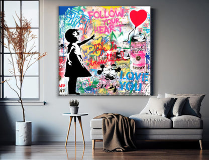 Banksy Graffiti Balloon Girl Canvas Wall Art, Luxury Painting Fashion Prints, Balloon girl Follow Your Heart