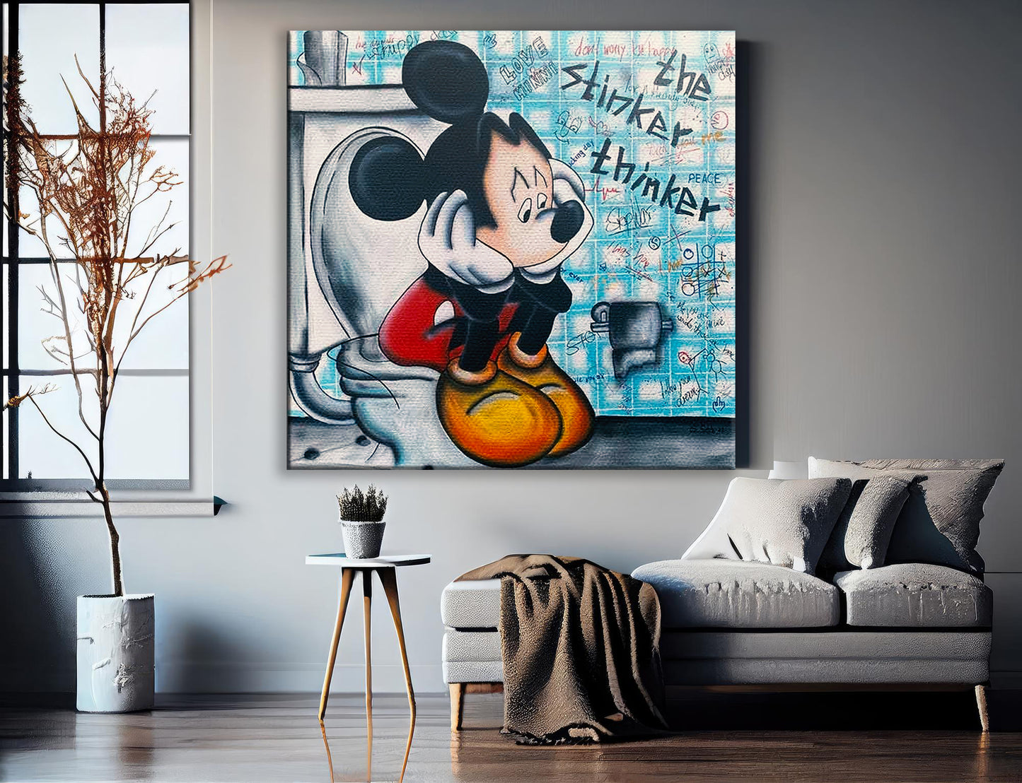 Mickey Mouse Toilet Pop Art Canvas Wall Art, Mickey Mouse Graffiti Art - 366
