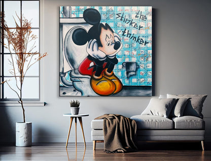 Mickey Mouse Toilet Pop Art Canvas Wall Art, Mickey Mouse Graffiti Art - 366
