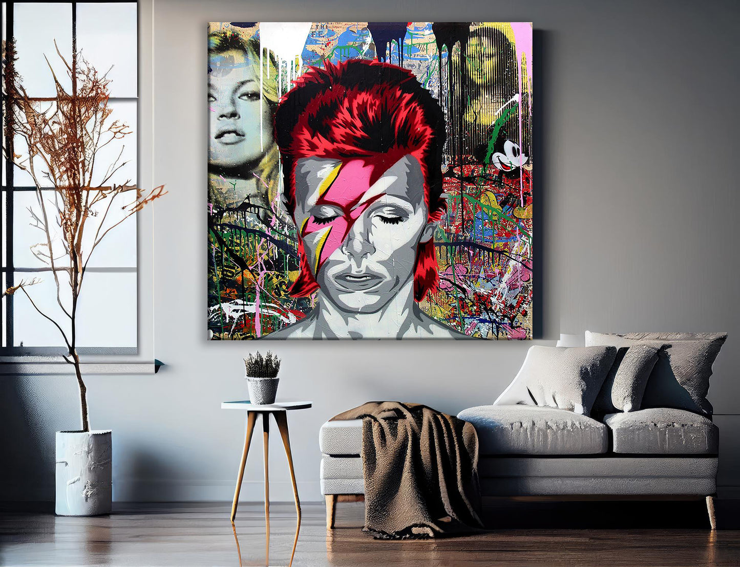 Banksy Graffiti David Bowie and Kate Moss Canvas Wall Art, Luxury Painting Fashion Prints - 128