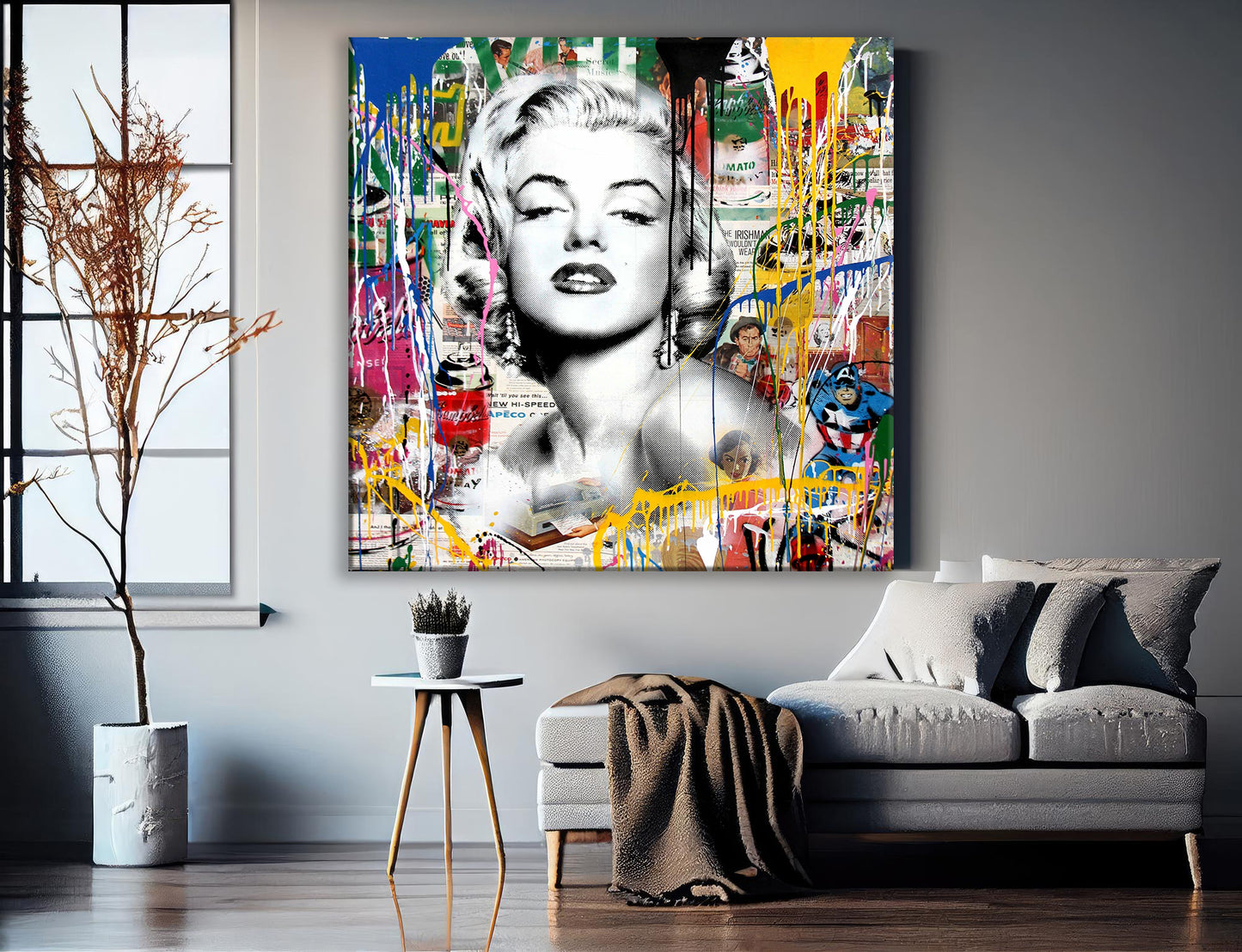 Banksy Marilyn Monroe And Capitan America Square Pop Art Canvas Print, Banksy Art - 125