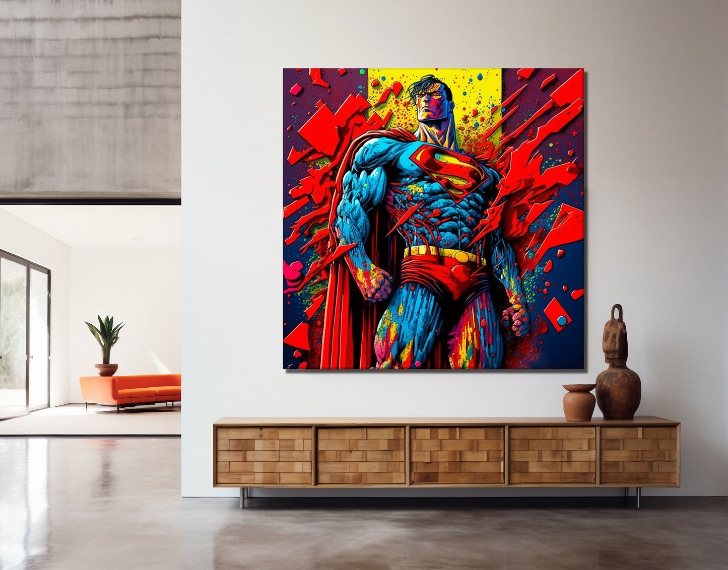 Superman Colorful Oil Paint Canvas Print Graffiti Square Canvas Art - 148