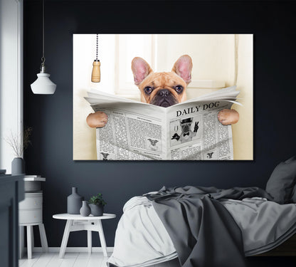 French Bulldog Newspaper Toilet FRAMED ART PRINT Artwork - PPL-117