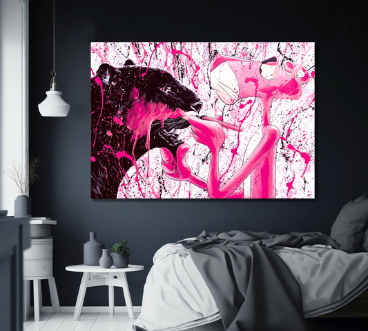 Abstract Pop Art Pink Panther, Panther Painting Canvas Wall Art - 171