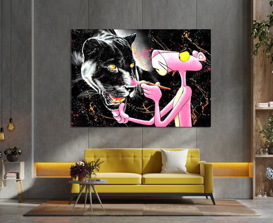 Abstract Pop Art Pink Panther, Black Panther Painting Canvas Wall Art - 173