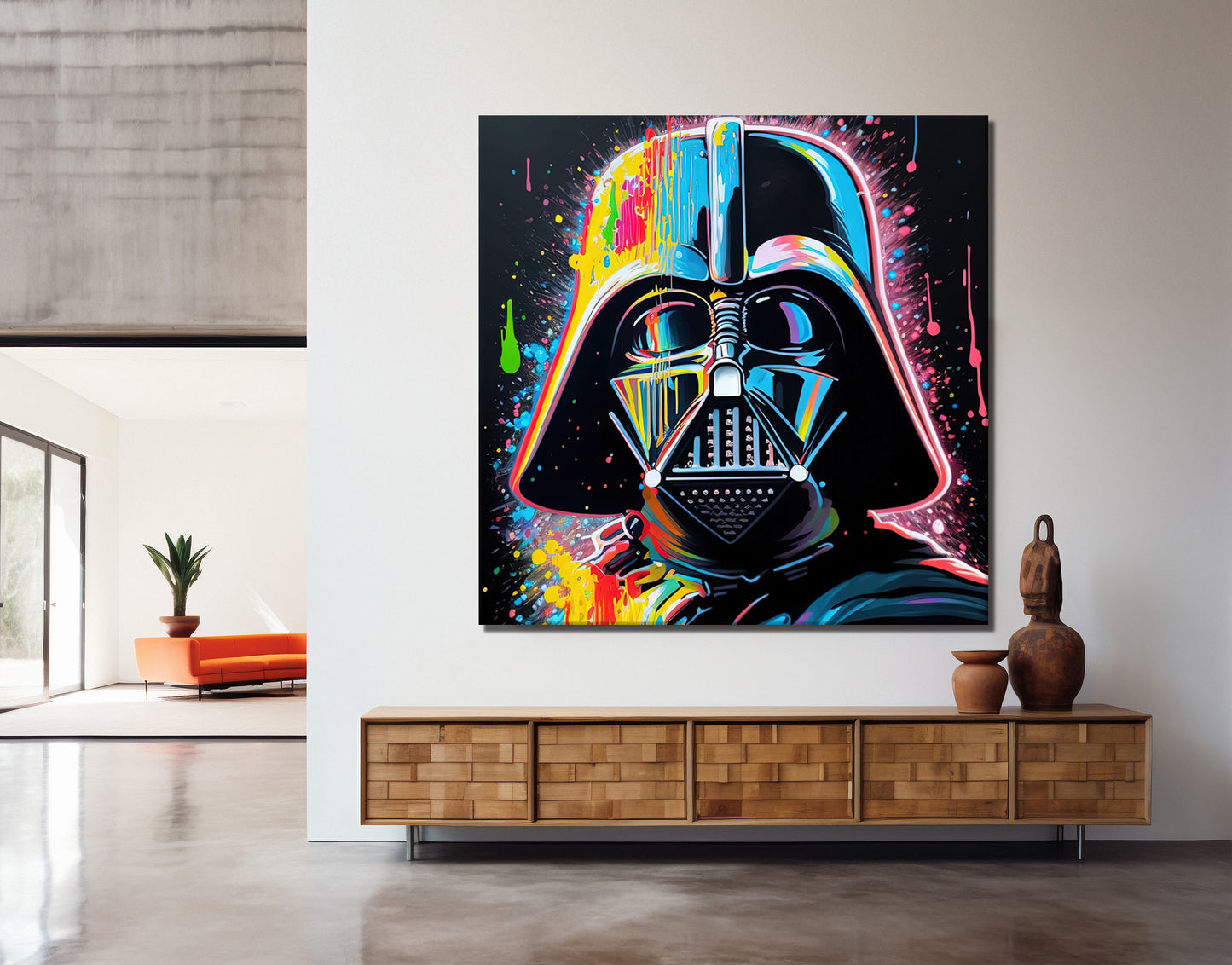 Darth Vader Pop Art Colorful Graffiti Square Canvas Art, Banksy Art - 134